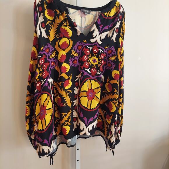 Haute Hippie Plus Size Peasant Blouse 2X Boho Bold Multicolor Long Sleeve - Picture 2 of 8